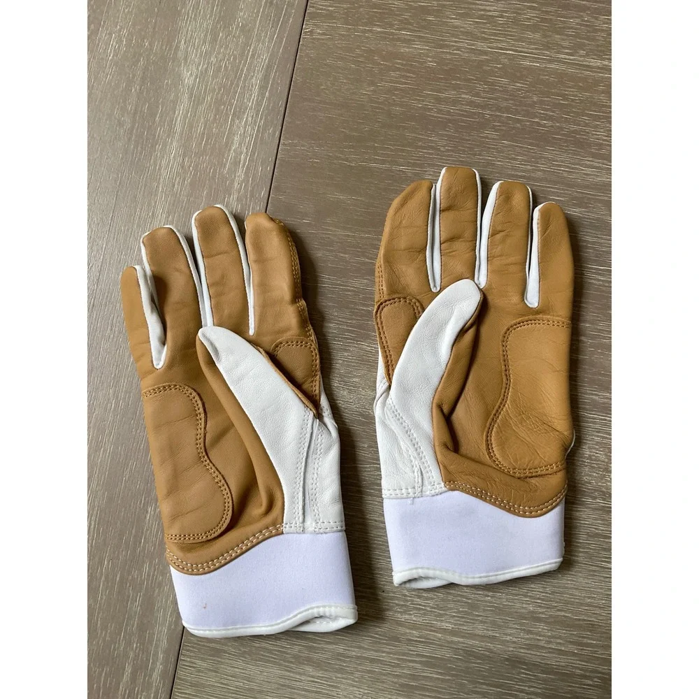 Bruce Bolt Batting Gloves Premium Pro Short Cuff White/Tan Youth Medium New WTag